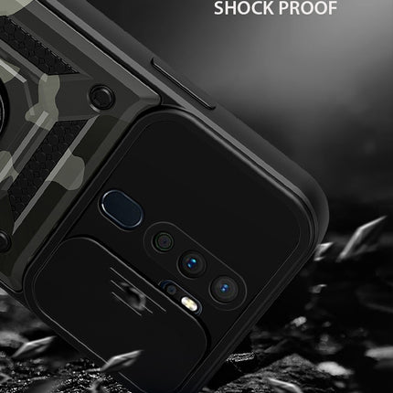 Tank Back Cover for Oppo A9 (2020) , Inbuilt Ring & Slider [Military Grade Protection] Shockproof Lens Protection Case (Black)