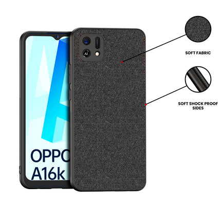 Soft Fabric Hybrid Protective Back Case Cover for Oppo A16K (Black)