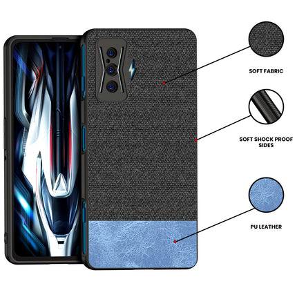 Soft Fabric & Leather Hybrid Protective Case Cover for Redmi K50 Gaming Edition (Black ,Blue)