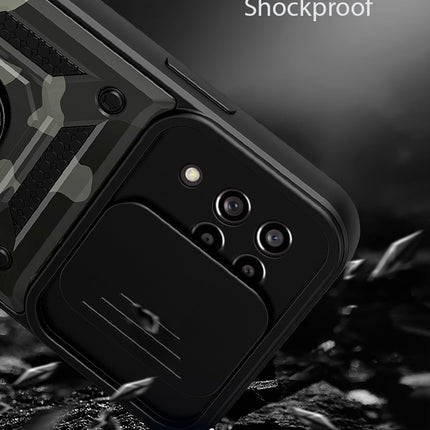 Mobizang Tank Back Cover for Samsung Galaxy M53 (5G), Inbuilt Ring + Slider Shockproof Lens Case (Black)