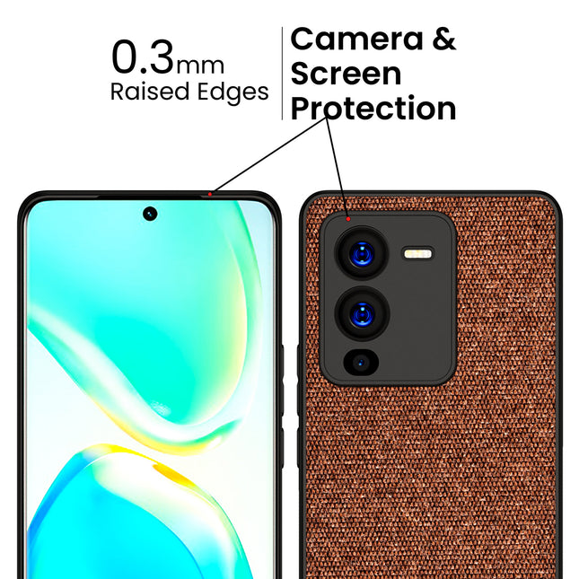 Mobizang Soft Fabric & Leather Hybrid Protective Case Cover for Vivo V25 PRO (5G) (Brown)