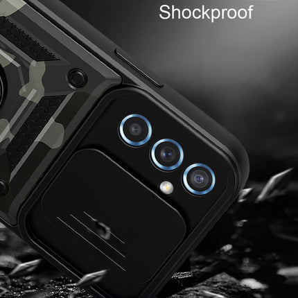 Mobizang Tank Back Cover for Samsung Galaxy M34 (5G) / F34 (5G) | Inbuilt Ring + Slider Shockproof Lens Protection Bumper Back Case (Black)