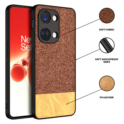 Mobizang Soft Fabric & Leather Hybrid Protective Back Cover for Oneplus Nord 3 | Shockproof Slim Hard Anti Slip Back Case (Brown)