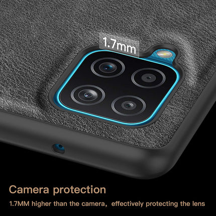 Tux Back Case for Samsung Galaxy A12 / F12 / M12 , Slim Leather Case with Soft Edge Shockproof Back Cover (Black)