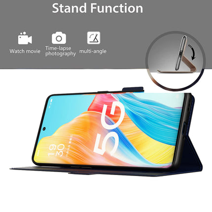 Mobizang Noble Slim Magnetic Leather Flip Case Cover for Oppo Reno 8T (5G) | Card Holder Stand Leather Flip Wallet Case (Blue)