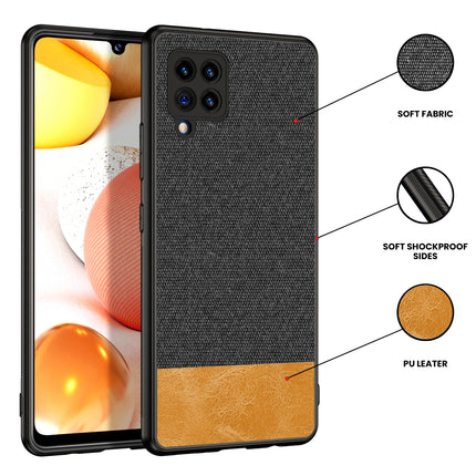 Soft Fabric & Leather Hybrid for Samsung Galaxy M42 (5G) Back Cover, Shockproof Protection Slim Hard Back Case (Black,Brown)