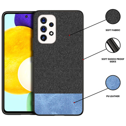 Soft Fabric & Leather Hybrid Protective Back Case Cover for Samsung Galaxy A33 (5G) (Black , Blue)