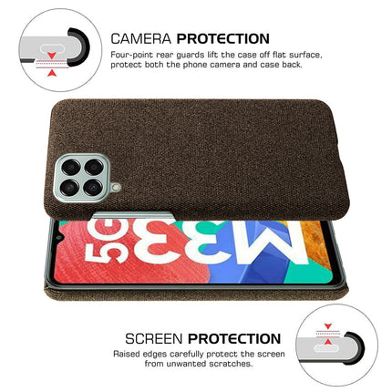 Mobizang Woven Soft Fabric Case for Samsung Galaxy M33 (5G) Back Cover, Shock Protection Slim Hard Anti Slip Back Cover (Brown)