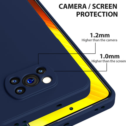 Matte Lens Protective Back Cover for Poco X3 Pro / Poco X3 , Slim Silicone with Soft Lining Shockproof Flexible Full Body Bumper Case , Blue