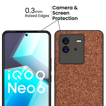 Mobizang Soft Fabric & Leather Hybrid Protective Case Cover for Vivo IQOO Neo 6 (5G) (Brown)