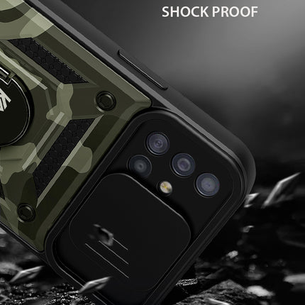 Tank Back Cover for Samsung Galaxy A71 , Inbuilt Ring & Slider [Military Grade Protection] Shockproof Lens Protection Case (Green)