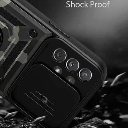 Tank Back Cover for Samsung Galaxy A73 (5G) , Inbuilt Ring + Slider Shockproof Lens Protection Case (Black)