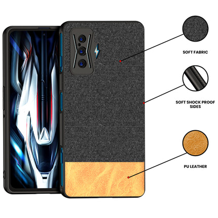Soft Fabric & Leather Hybrid Protective Case Cover for Redmi K50 Gaming Edition (Black ,Brown)