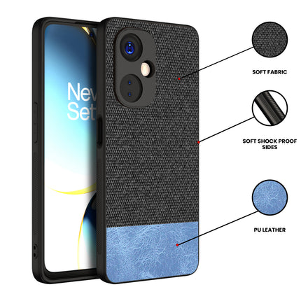 Mobizang Soft Fabric & Leather Hybrid Protective Case Cover for OnePlus Nord CE 3 Lite | Shockproof Slim Hard Anti Slip Back Case (Black,Blue)