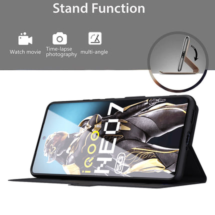 Mobizang Noble Slim Magnetic Leather Flip Case Cover for Vivo IQOO Neo 7 (5G) | Card Holder Stand Leather Flip Wallet Case (Black)