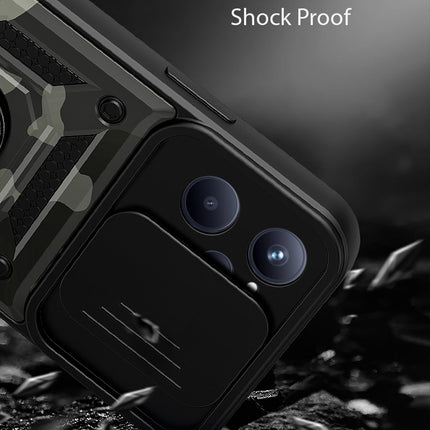 Tank Back Cover for Realme C35 , Inbuilt Ring + Slider Shockproof Lens  Protection Case (Black)