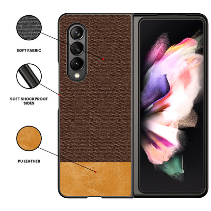 Soft Fabric & Leather Hybrid Protective Case Cover for Samsung Galaxy Z Fold 3 (Brown)