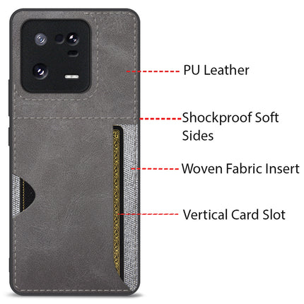 Mobizang Razor Wallet Back Case for Xiaomi 13 Pro (5G) | Slim PU Leather & Fabric Cover with Inbuilt Card Pocket (Grey)