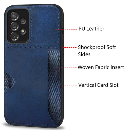 Mobizang Razor Wallet Back Case for Samsung Galaxy A33 (5G) | Slim PU Leather & Fabric Cover with Inbuilt Card Pocket (Blue)