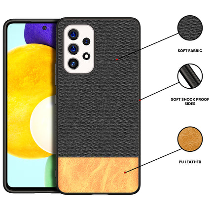 Soft Fabric & Leather Hybrid for Samsung Galaxy A73 Back Cover, Shockproof Protection Slim Hard Back Case (Black ,Brown)