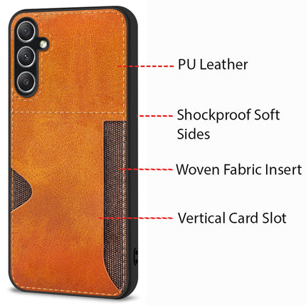Mobizang Razor Wallet Back Case for Samsung Galaxy A34 (5G) | Slim PU Leather & Fabric Cover with Inbuilt Card Pocket (Brown)