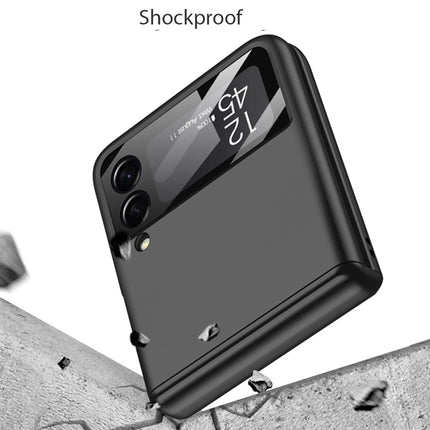 Mobizang Ultra Thin Back Cover for Galaxy Z Flip4 , Magnetic Hinge Protection and Inbuilt Glass Window Protection , Black
