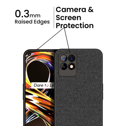 Soft Fabric & Leather Hybrid Protective Case Cover for Realme 8i (Black,Blue)