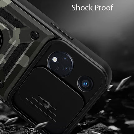 Mobizang Tank Back Cover for Oppo Reno 8T (5G) | Inbuilt Ring + Slider Shockproof Lens Protection Case (Black)