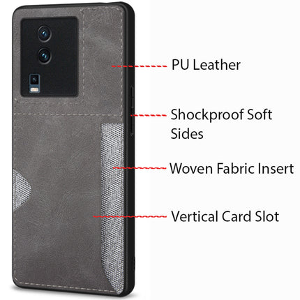 Mobizang Razor Wallet Back Case for IQOO Neo 7 (5G) | Slim PU Leather & Fabric Cover with Inbuilt Card Pocket (Grey)