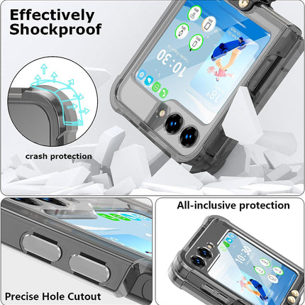 Mobizang Clear Airbag Ring Back Case for Samsung Galaxy Flip5 / Z Flip 5 ,Transparent Shockproof Slim Hard Protective Cover (Black)