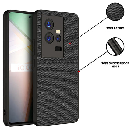 Mobizang Soft Full Fabric Hybrid for IQOO 11 Back Cover | Shockproof Hybrid Slim Hard Anti Slip Back Case (Black)