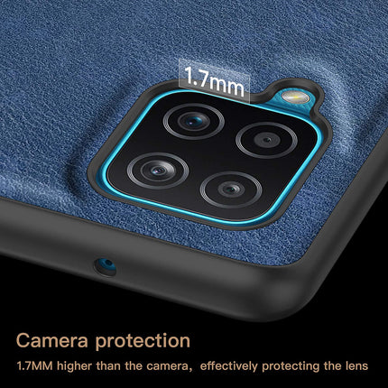Tux Back Case for Samsung Galaxy A12 / F12 / M12 , Slim Leather Case with Soft Edge Shockproof Back Cover (Blue)