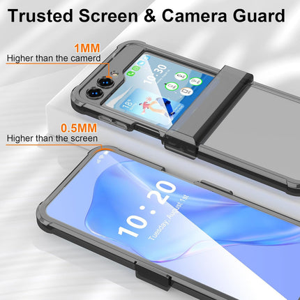 Mobizang Clear Airbag With Hinge Protection Back Case for Samsung Galaxy Flip5 / Z Flip 5 | Transparent Shockproof Slim Hard Protective Cover (Black)