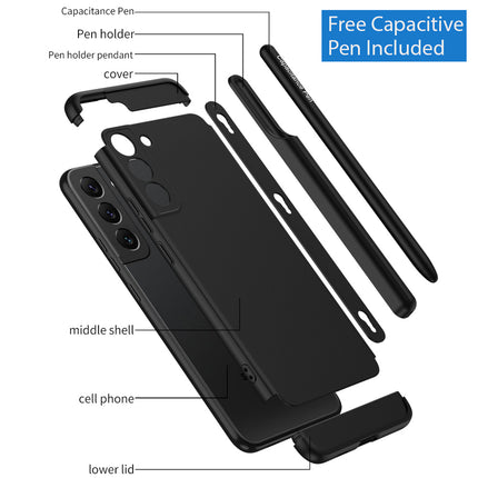 Double Dip Ultra Thin Back Case Cover for Samsung Galaxy S22 , With Inbuilt Removable S Pen Holder (Black)