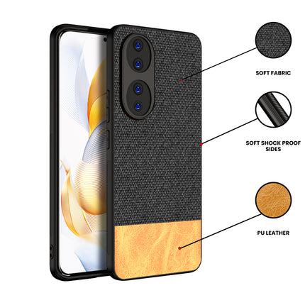 Mobizang Soft Fabric & Leather Hybrid Protective Back Cover for Honor 90 (5G) | Shockproof Slim Hard Anti Slip Back Case (Black::Brown)