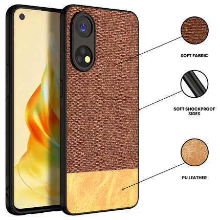 Mobizang Soft Fabric & Leather Hybrid for Oppo Reno 8T (5G) Back Cover | Shockproof Hybrid Slim Hard Anti Slip Back Case (Brown)