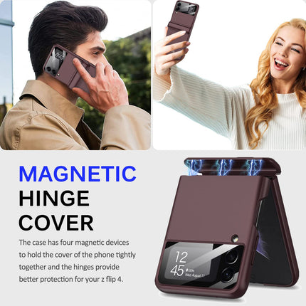 Mobizang Ultra Thin Back Cover for Galaxy Z Flip4 , Magnetic Hinge Protection and Inbuilt Glass Window Protection , Burgundy