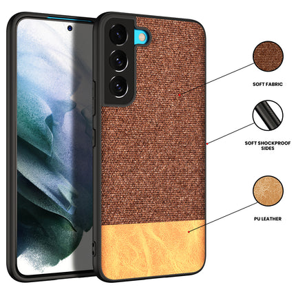 Soft Fabric & Leather Hybrid for Samsung Galaxy S21 FE Back Cover, Shockproof Protection Slim Hard Back Case (Brown)