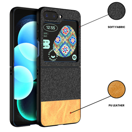 KAPA Soft Fabric & Leather Hybrid Protective Back Cover for Samsung Galaxy Z Flip 5 | Shockproof Slim Hard Anti Slip Back Case (Black , Brown)