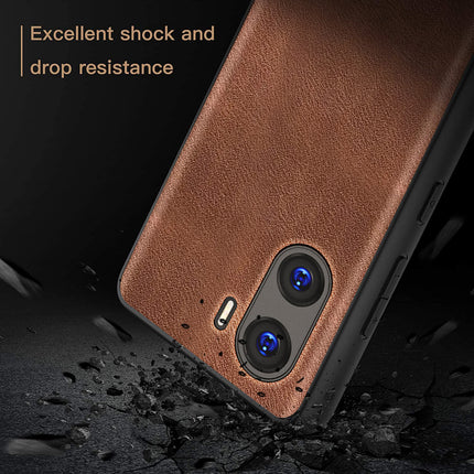 Mobizang Tux Leather Back Cover for Vivo V29E | Slim Shockproof Camera Protection Bumper Case (Brown)