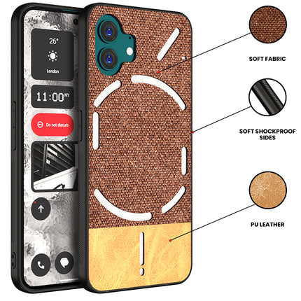 Mobizang Soft Fabric & Leather Hybrid Protective Back Cover for Nothing Phone 2 | Shockproof Slim Hard Anti Slip Back Case (Brown)