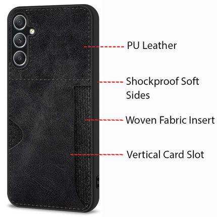 Mobizang Razor Wallet Back Case for Samsung Galaxy A34 (5G) | Slim PU Leather & Fabric Cover with Inbuilt Card Pocket (Black)