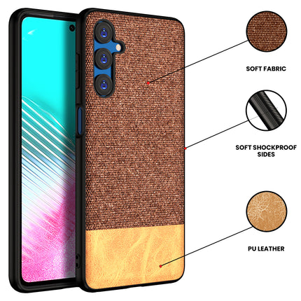KAPA Soft Fabric & Leather Hybrid Protective Back Cover for Samsung Galaxy F54 | Shockproof Slim Hard Anti Slip Back Case (Brown)