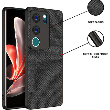 Mobizang Soft Full Fabric Protective Back Case Cover for Vivo V29 (5G) / Vivo V29 Pro (5G) | Shockproof Slim Hard Anti Slip Back Case (Black)