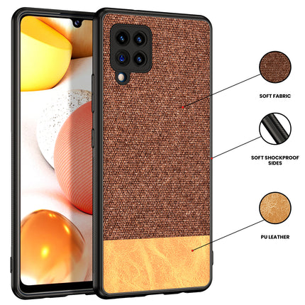 Soft Fabric & Leather Hybrid for Samsung Galaxy M42 (5G) Back Cover, Shockproof Protection Slim Hard Back Case (Brown)