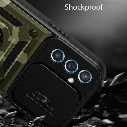 Tank Back Cover for Samsung Galaxy M52 (5G), Inbuilt Ring + Slider Shockproof Lens Protection Case (Green)