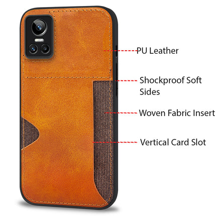 Mobizang Razor Wallet Back Case for Realme Gt Neo 3 (5G) , Slim PU Leather & Fabric Cover With Inbuilt Card Pocket (Brown)
