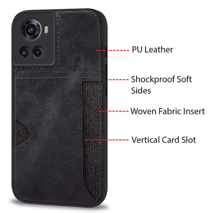 Mobizang Razor Wallet Back Case for OnePlus 10R , Slim Protective PU Leather & Fabric Cover With Inbuilt Card Pocket (Black)
