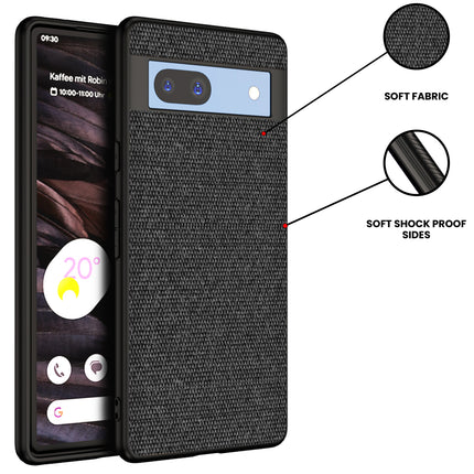 Mobizang Soft Full Fabric Protective Back Case Cover for Google Pixel 7A | Shockproof Slim Hard Anti Slip Back Case (Black)