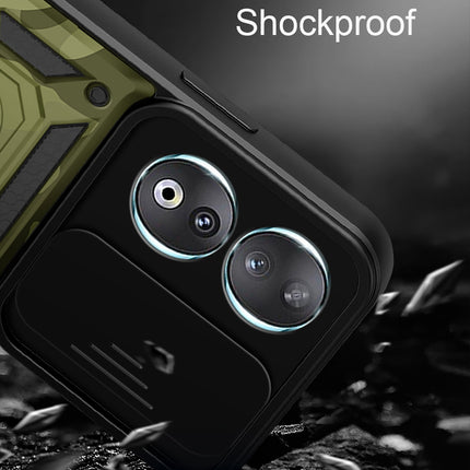 Mobizang Tank Back Cover for Honor 90 (5G) | Inbuilt Ring + Slider Shockproof Lens Protection Bumper Back Case (Green)